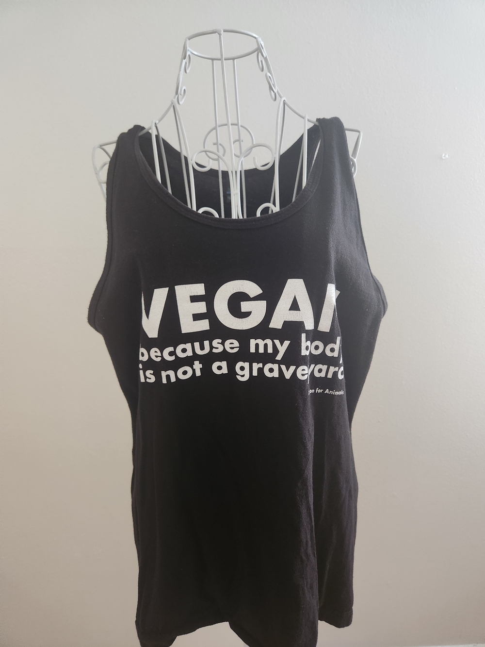 Vegan Slogan Graphic Tank Top - Black Size M
